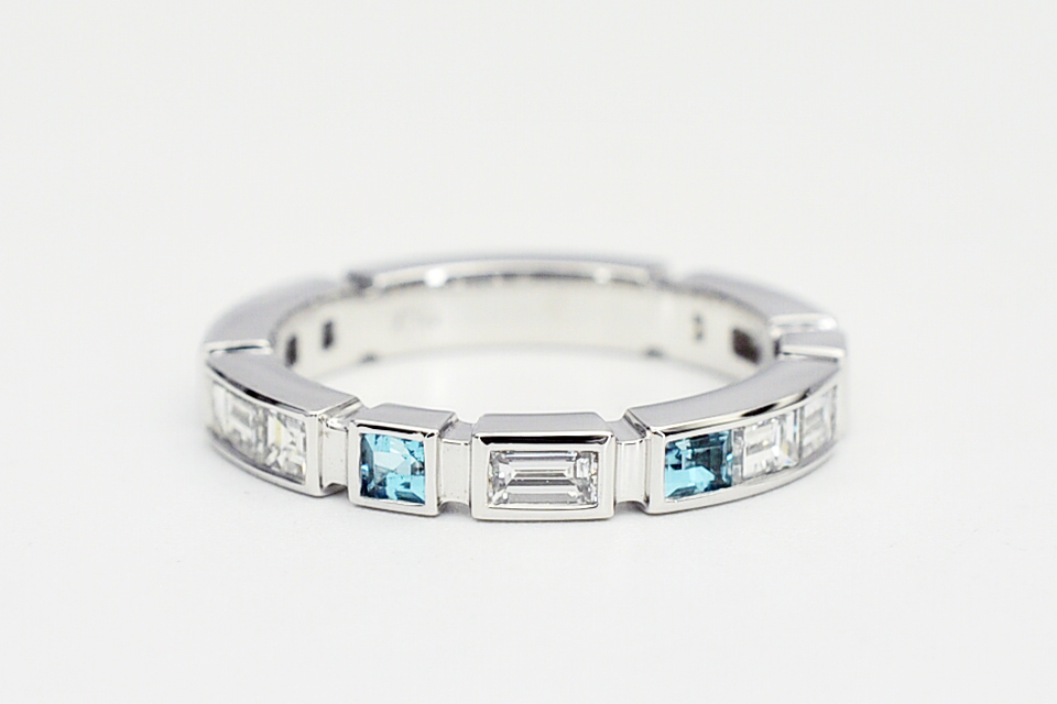 Twin blue topaz silver ring
