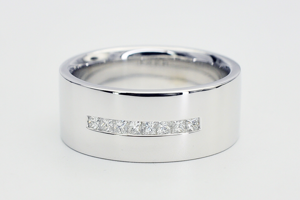 Wide channel-set diamond gent's band