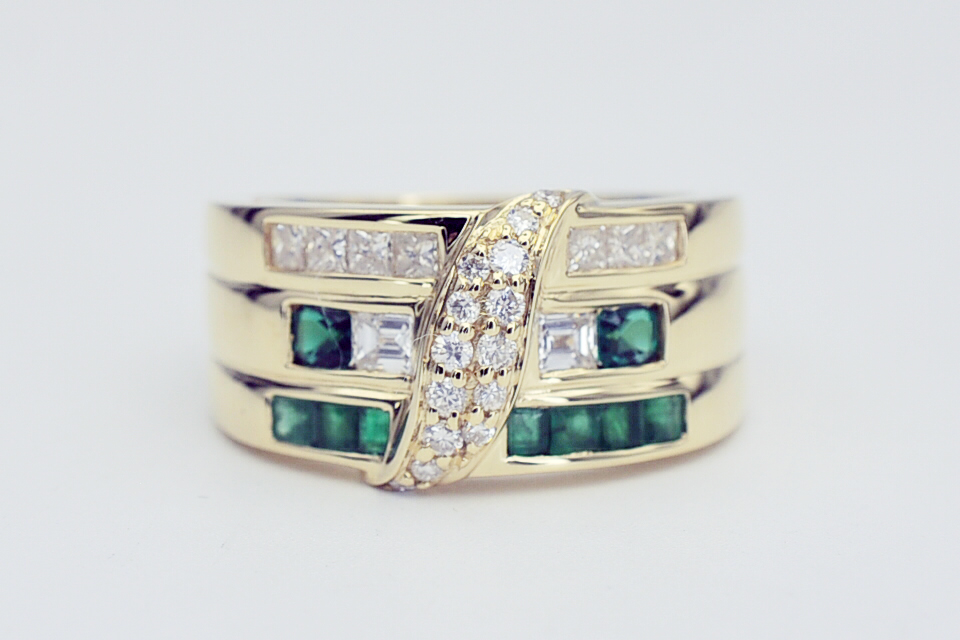 Tsavorite garnet and diamond wide dress ring