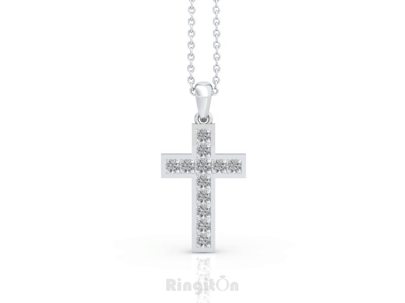Diamond Cross Pendant Necklace Plat 0.7ct 17.5mm Long CSR30